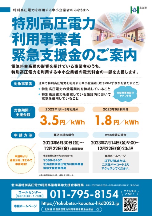 特別高圧電力利用事業者緊急支援金チラシ表