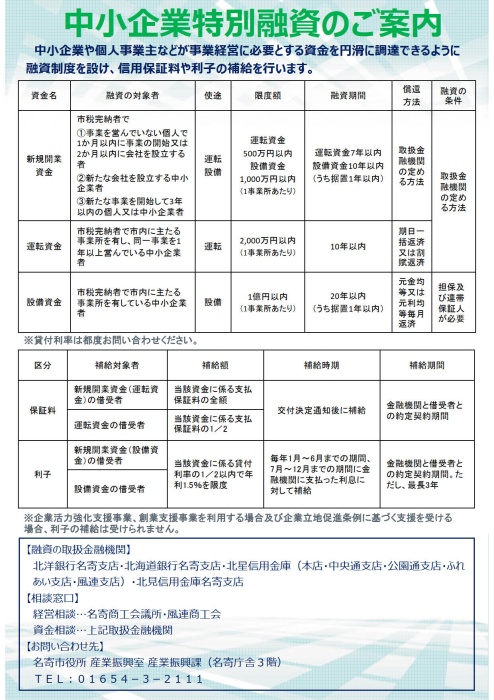 中小企業特別融資チラシ