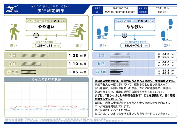 歩行測定フィードバックシート見本